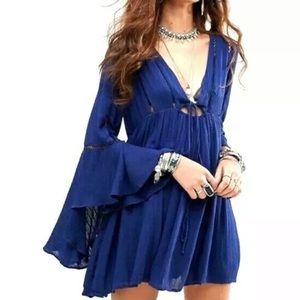 Free People Romeo Mini Dress Bell Sleeve Blue